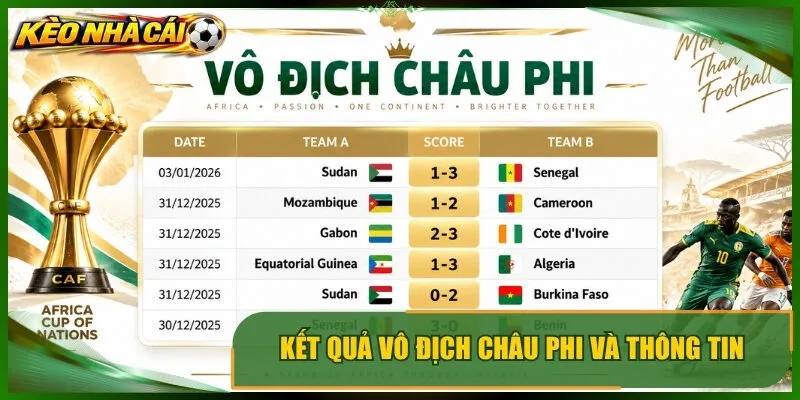 Kết quả vô địch châu phi và thông tin