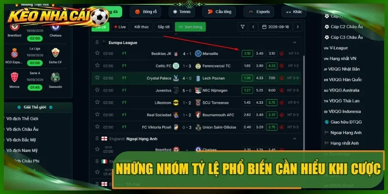 Những nhóm tỷ lệ phổ biến cần hiểu khi cược